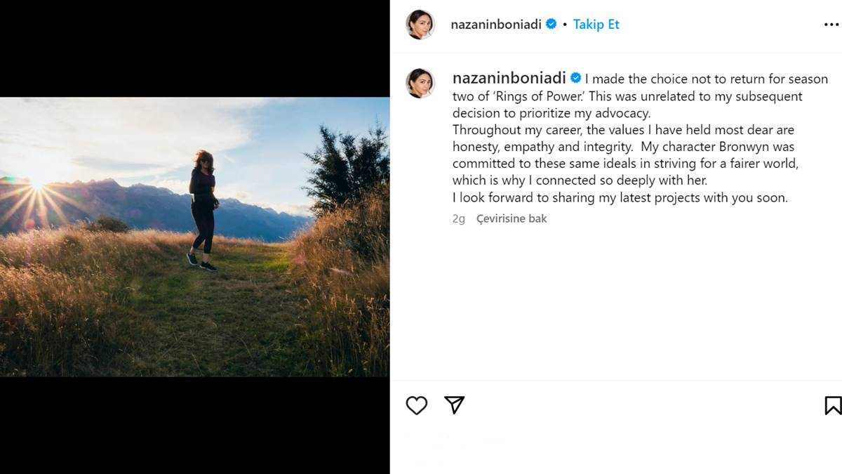 Nazanin Boniadi, The Rings of Power 2. Sezonda Yok